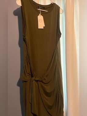 Sleeveless Olive Green Knot-Front Dress
